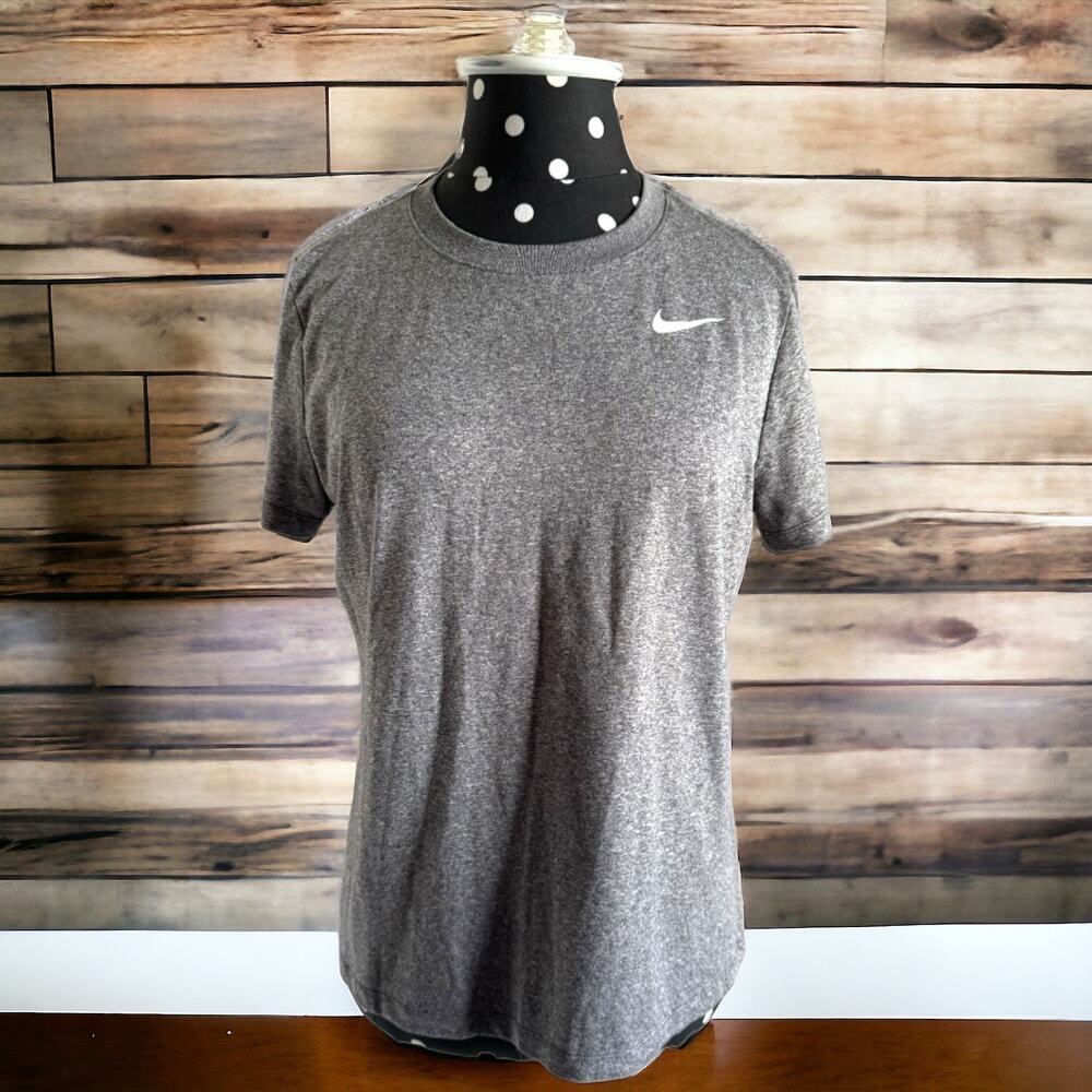 5/$65 Nike Womens Tee Sz M The Gray Short Sleeves Heather White Swoosh